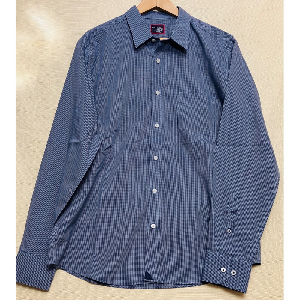 UNTUCKit Button Down Mens XL Blue Excellent Slim Fit Wrinkle Free Micro Check - Picture 9 of 10